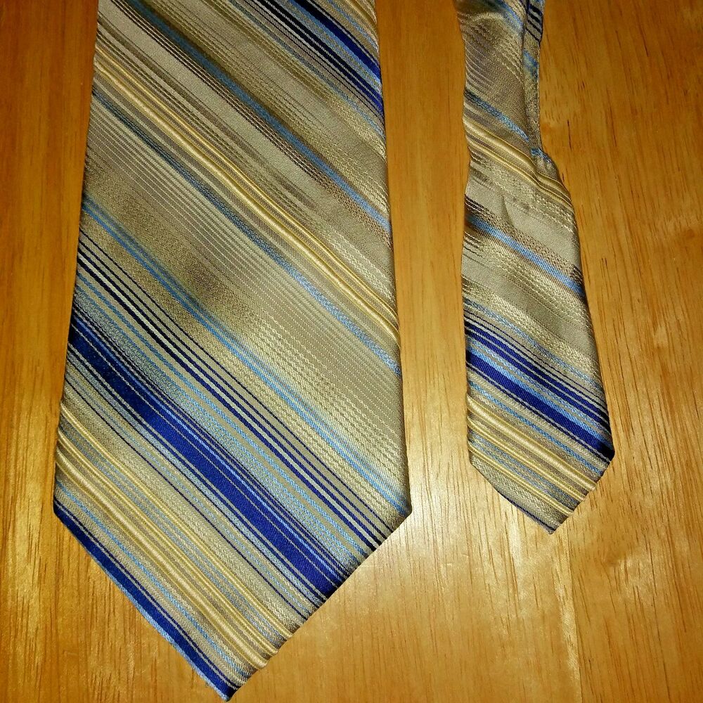 Savile Row Tie Hues of Blue and Gold Diagonal Stripes
